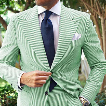 Men's Seersucker Striped Suit Two-piece Suit