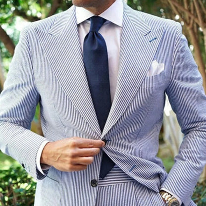 Men's Seersucker Striped Suit Two-piece Suit