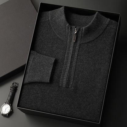 Men's Half-high Collar Loose Half Zipper Solid Color Pullover Sweater