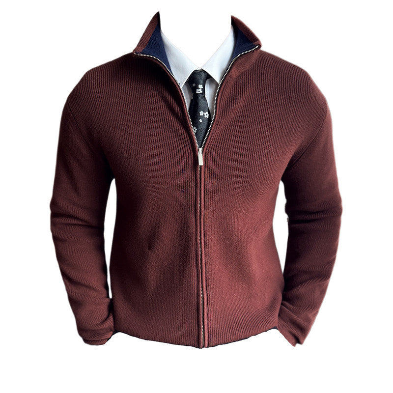 Autumn And Winter Thickening Men's Zipped Stand Collar Sweater Coat