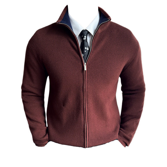 Autumn And Winter Thickening Men's Zipped Stand Collar Sweater Coat